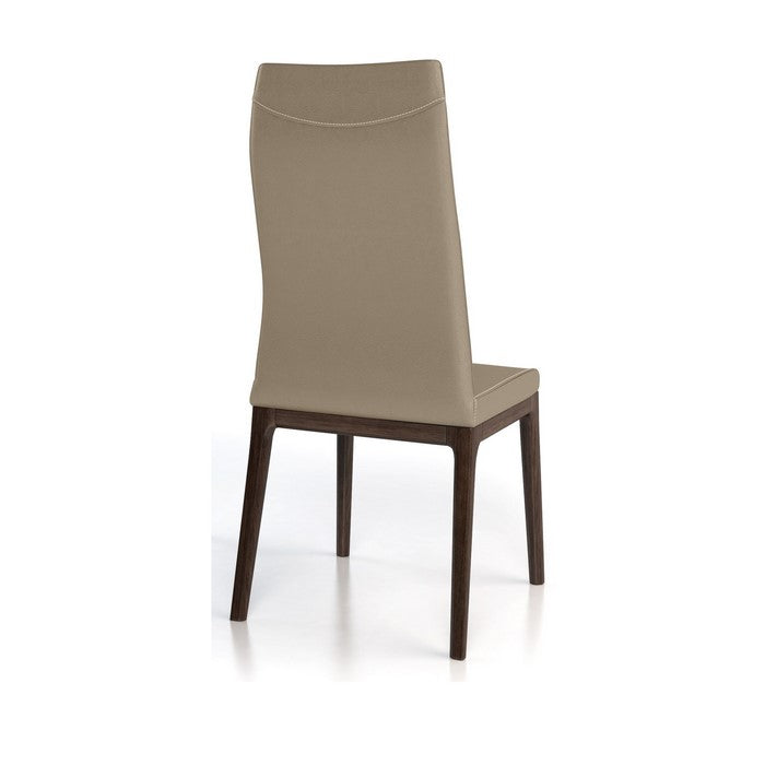 Leather Upholstered Wooden Chairs with Ergonomically Designed Back, Brown, Set of Two