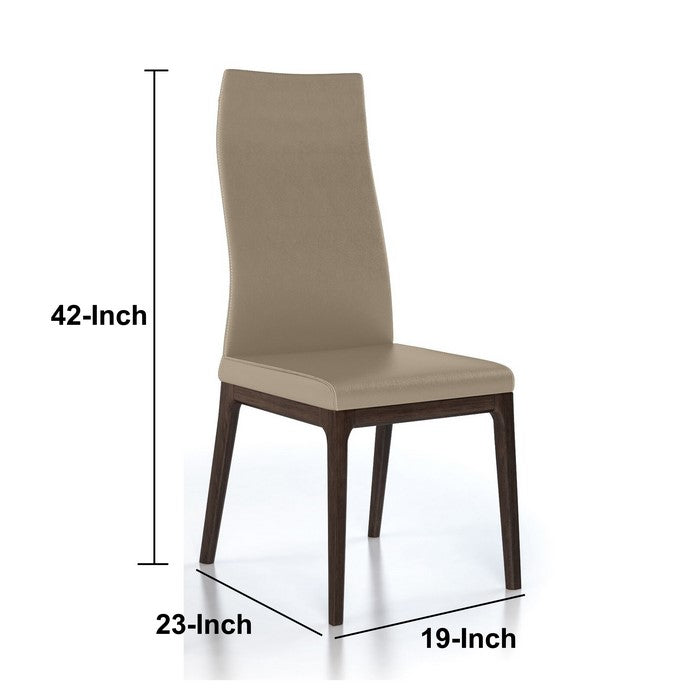 Leather Upholstered Wooden Chairs with Ergonomically Designed Back, Brown, Set of Two