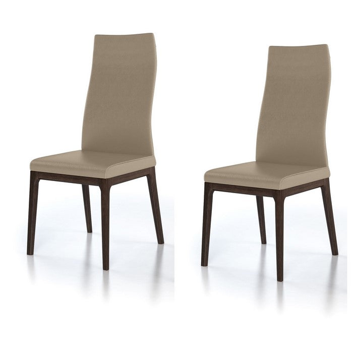 Leather Upholstered Wooden Chairs with Ergonomically Designed Back, Brown, Set of Two