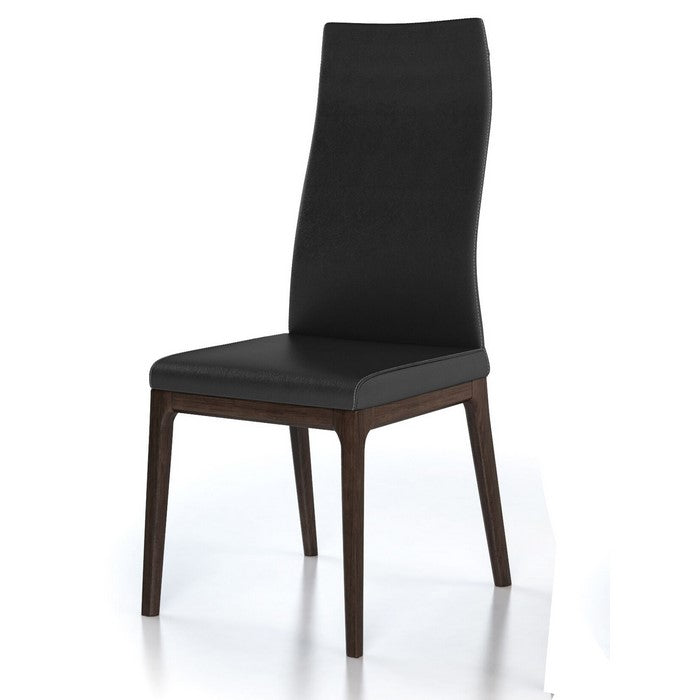 Leather Upholstered Wooden Chairs with Ergonomically Designed Back, Black, Set of Two