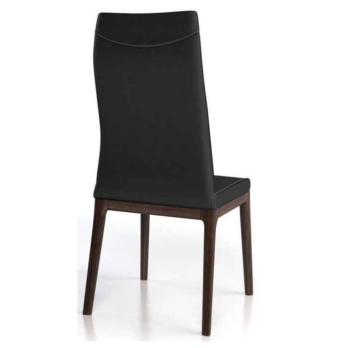 Leather Upholstered Wooden Chairs with Ergonomically Designed Back, Black, Set of Two