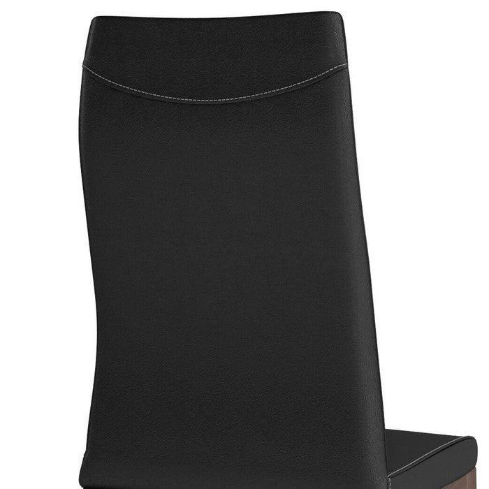Leather Upholstered Wooden Chairs with Ergonomically Designed Back, Black, Set of Two