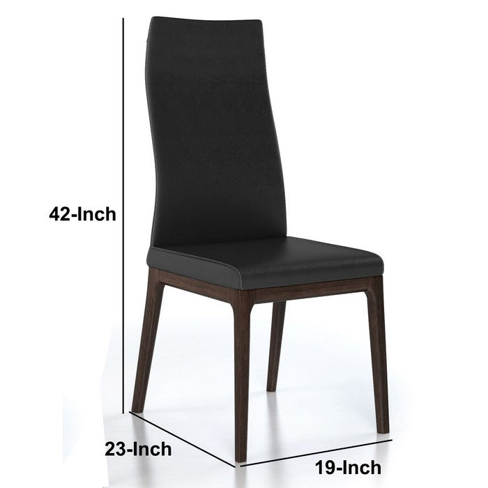 Leather Upholstered Wooden Chairs with Ergonomically Designed Back, Black, Set of Two