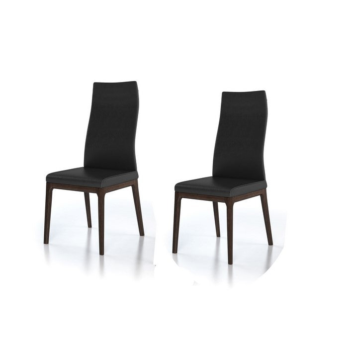 Leather Upholstered Wooden Chairs with Ergonomically Designed Back, Black, Set of Two