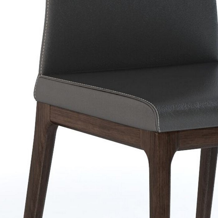 Leather Upholstered Wooden Chairs with Ergonomically Designed Back, Gray, Set of Two