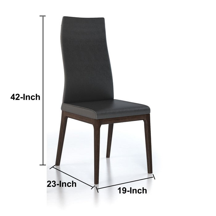 Leather Upholstered Wooden Chairs with Ergonomically Designed Back, Gray, Set of Two