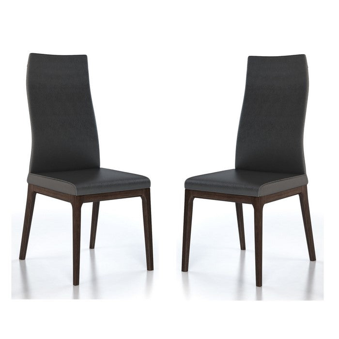 Leather Upholstered Wooden Chairs with Ergonomically Designed Back, Gray, Set of Two