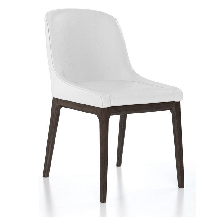 Leather Upholstered Wooden Chairs with Curved Back Design, White and Brown, Set of Two
