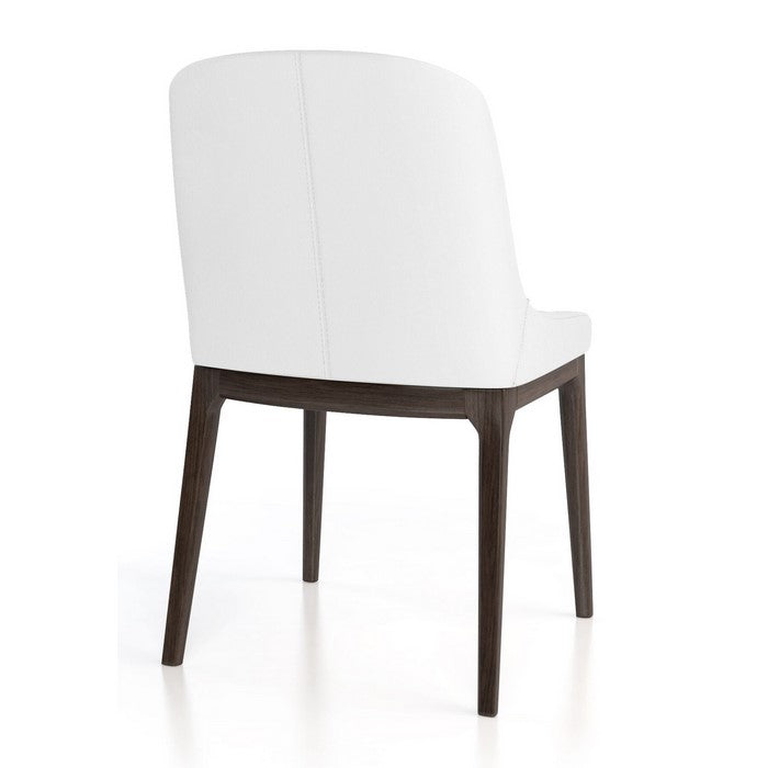 Leather Upholstered Wooden Chairs with Curved Back Design, White and Brown, Set of Two