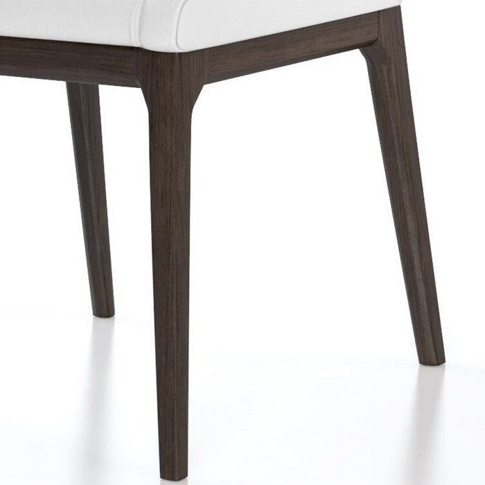 Leather Upholstered Wooden Chairs with Curved Back Design, White and Brown, Set of Two