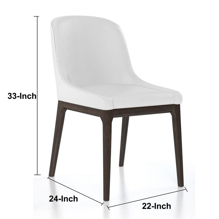 Leather Upholstered Wooden Chairs with Curved Back Design, White and Brown, Set of Two