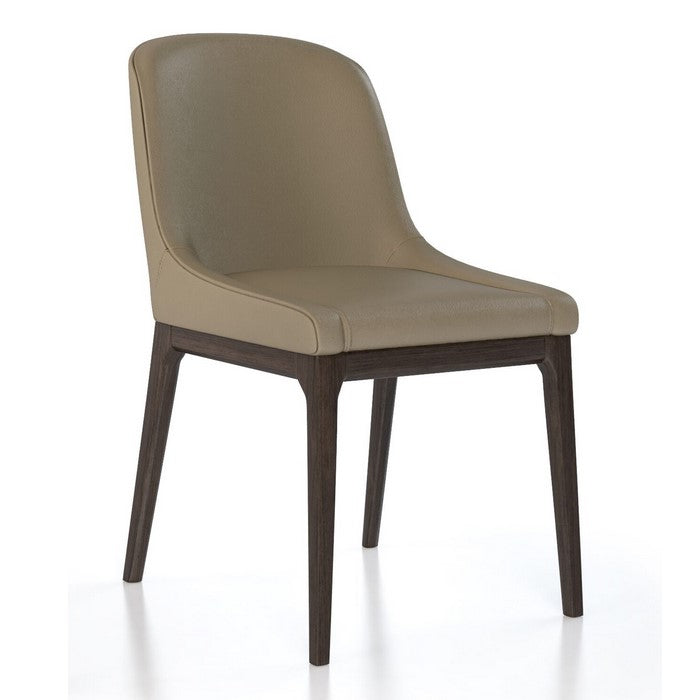 Leather Upholstered Wooden Chairs with Curved Back Design, Brown, Set of Two