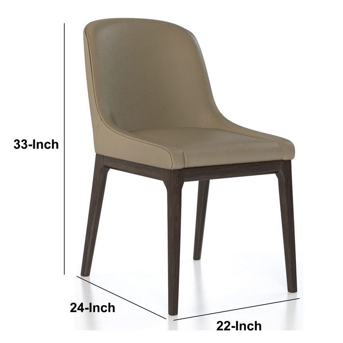 Leather Upholstered Wooden Chairs with Curved Back Design, Brown, Set of Two