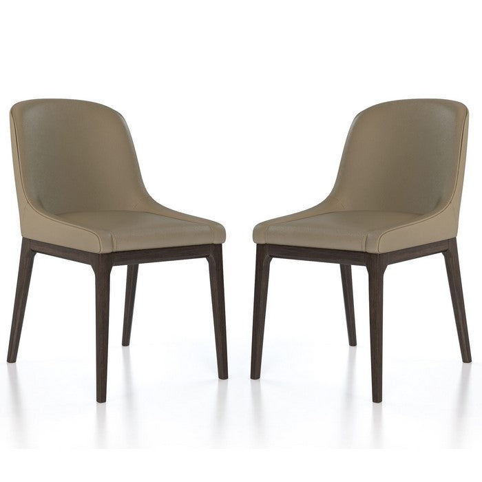 Leather Upholstered Wooden Chairs with Curved Back Design, Brown, Set of Two