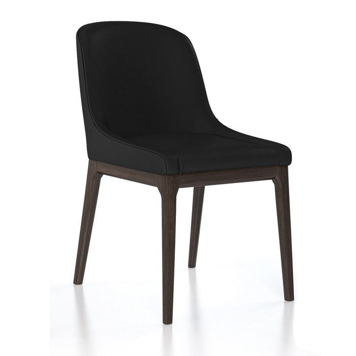 Leather Upholstered Wooden Chairs with Curved Back Design, Black and Brown, Set of Two
