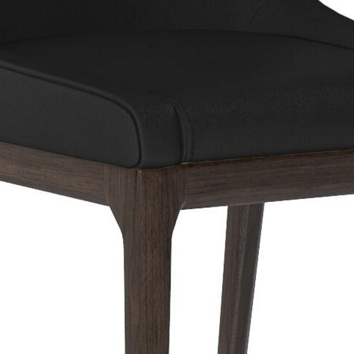Leather Upholstered Wooden Chairs with Curved Back Design, Black and Brown, Set of Two