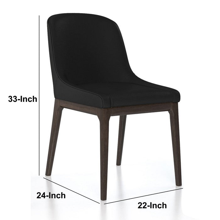 Leather Upholstered Wooden Chairs with Curved Back Design, Black and Brown, Set of Two
