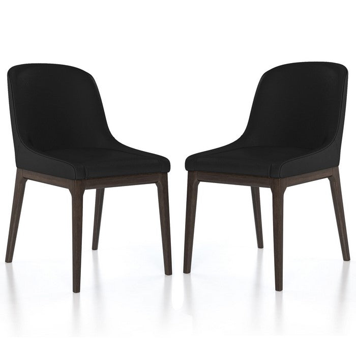 Leather Upholstered Wooden Chairs with Curved Back Design, Black and Brown, Set of Two