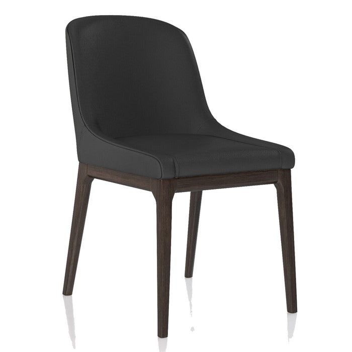 Leather Upholstered Wooden Chairs with Curved Back Design, Gray and Brown, Set of Two