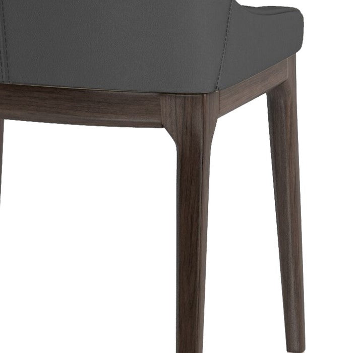 Leather Upholstered Wooden Chairs with Curved Back Design, Gray and Brown, Set of Two