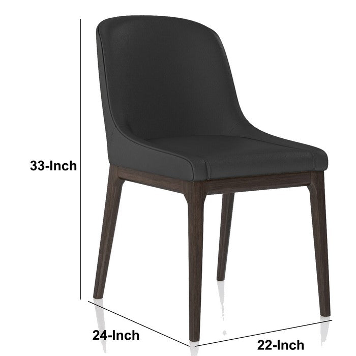 Leather Upholstered Wooden Chairs with Curved Back Design, Gray and Brown, Set of Two