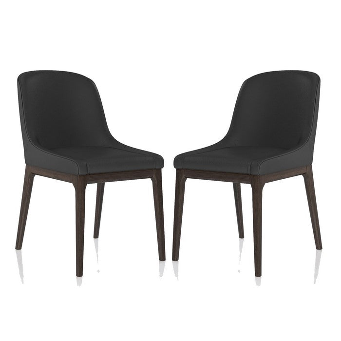Leather Upholstered Wooden Chairs with Curved Back Design, Gray and Brown, Set of Two