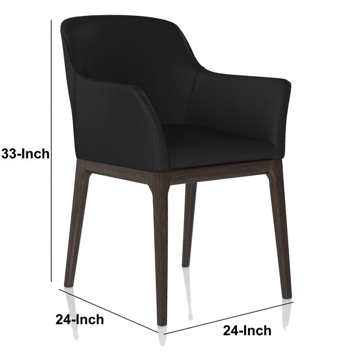 Leather Upholstered Wooden Arm Chair with Curved Back and Swoop Armrests, Black and Brown