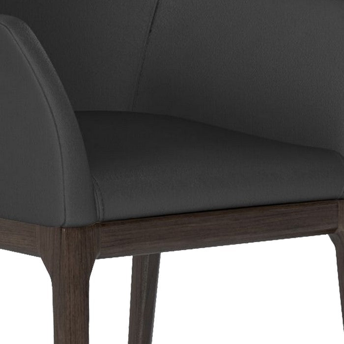 Leather Upholstered Wooden Arm Chair with Curved Back and Swoop Armrests, Gray and Brown