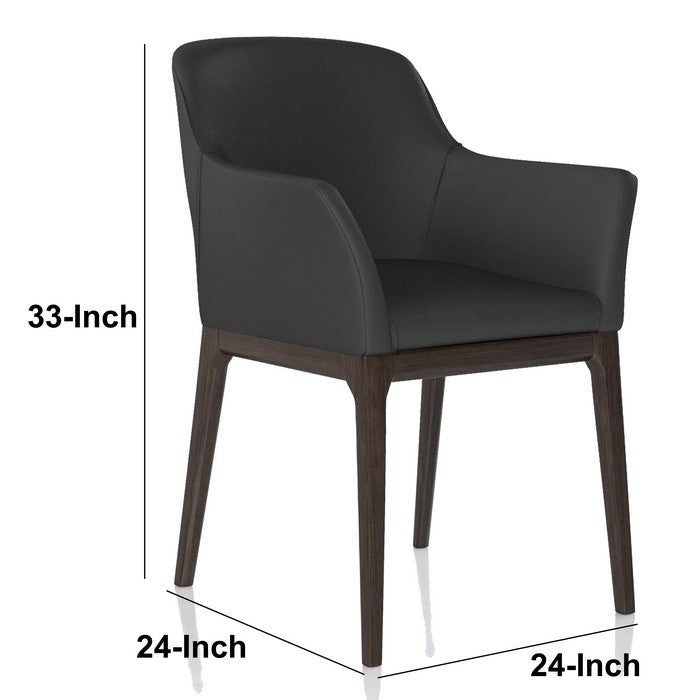 Leather Upholstered Wooden Arm Chair with Curved Back and Swoop Armrests, Gray and Brown