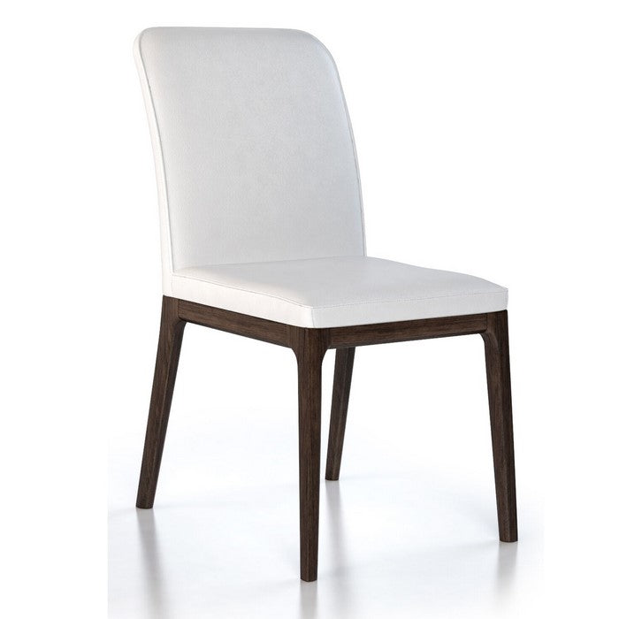 Leather Upholstered Wooden Chairs with Sloped Backrest, White and Brown, Set of Two