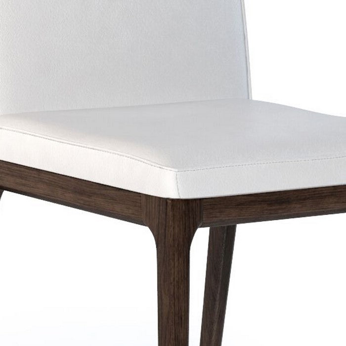 Leather Upholstered Wooden Chairs with Sloped Backrest, White and Brown, Set of Two