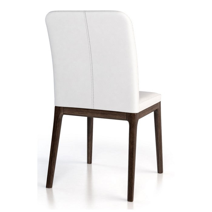 Leather Upholstered Wooden Chairs with Sloped Backrest, White and Brown, Set of Two
