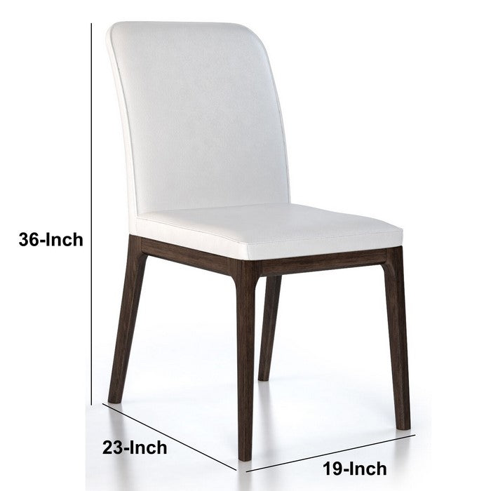 Leather Upholstered Wooden Chairs with Sloped Backrest, White and Brown, Set of Two
