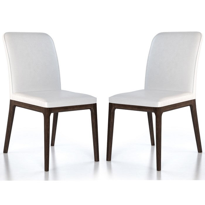 Leather Upholstered Wooden Chairs with Sloped Backrest, White and Brown, Set of Two