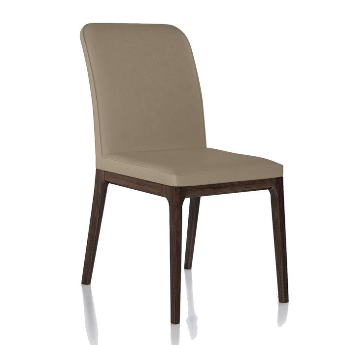 Leather Upholstered Wooden Chairs with Sloped Backrest, Brown, Set of Two