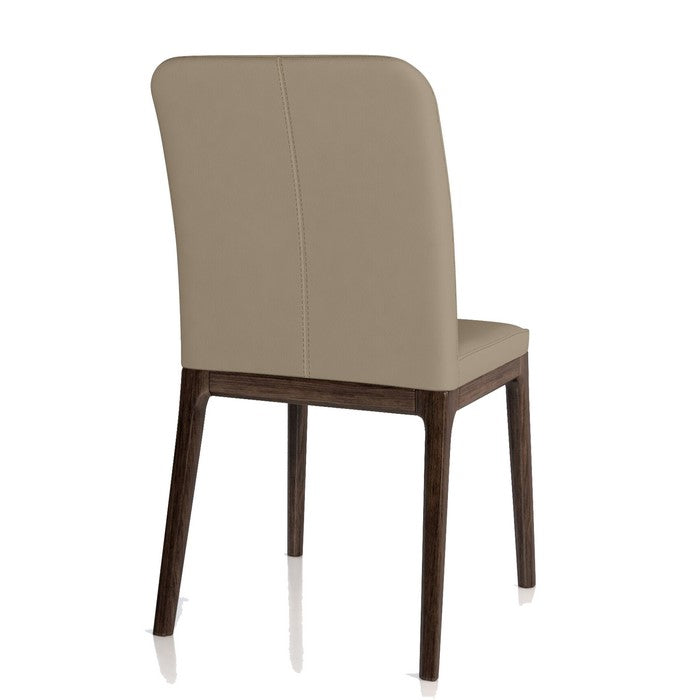Leather Upholstered Wooden Chairs with Sloped Backrest, Brown, Set of Two