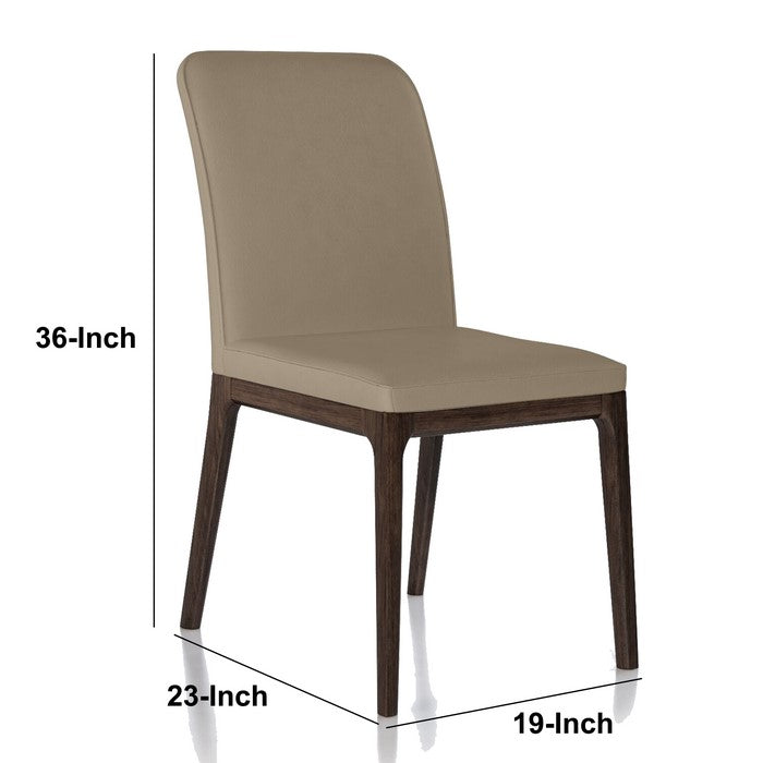 Leather Upholstered Wooden Chairs with Sloped Backrest, Brown, Set of Two