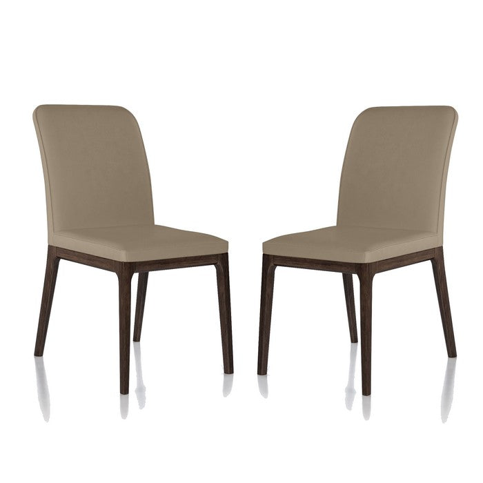 Leather Upholstered Wooden Chairs with Sloped Backrest, Brown, Set of Two
