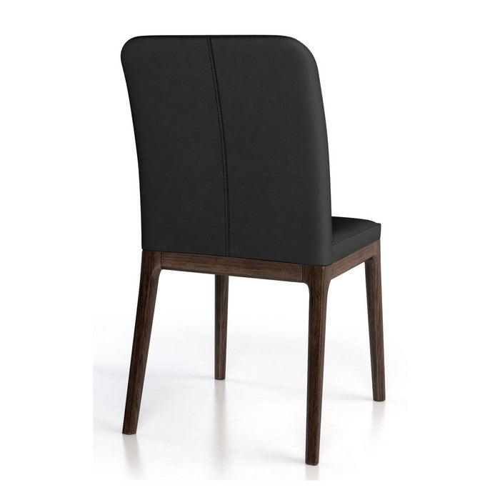 Leather Upholstered Wooden Chairs with Sloped Backrest, Black and Brown, Set of Two