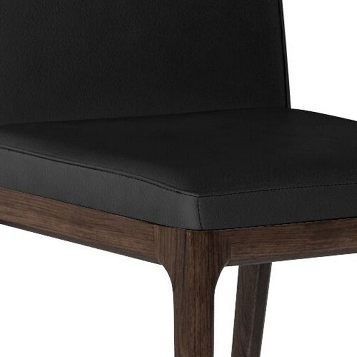 Leather Upholstered Wooden Chairs with Sloped Backrest, Black and Brown, Set of Two