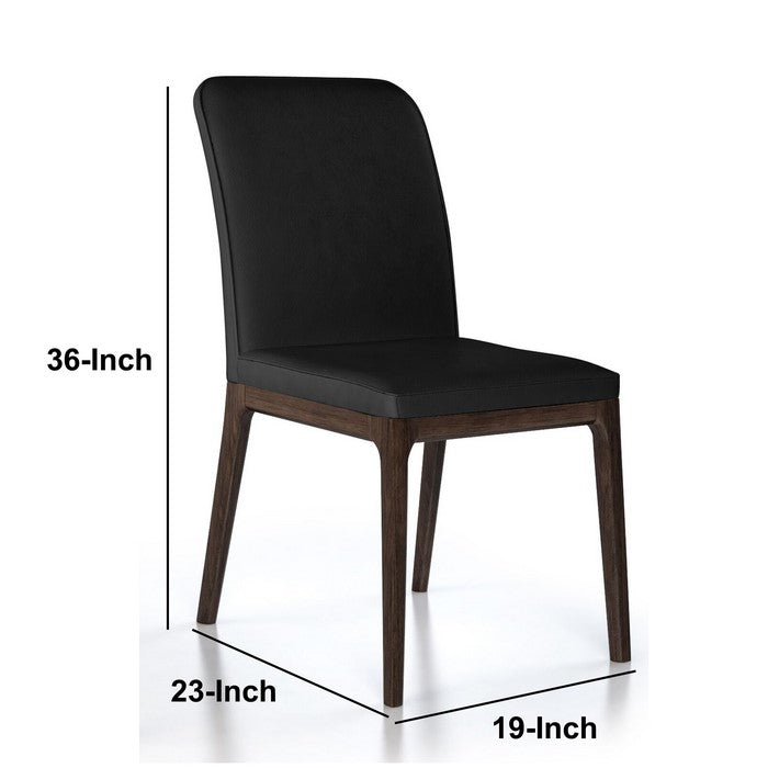 Leather Upholstered Wooden Chairs with Sloped Backrest, Black and Brown, Set of Two