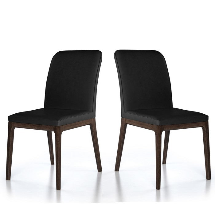 Leather Upholstered Wooden Chairs with Sloped Backrest, Black and Brown, Set of Two