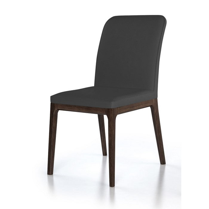 Leather Upholstered Wooden Chairs with Sloped Backrest, Gray and Brown, Set of Two