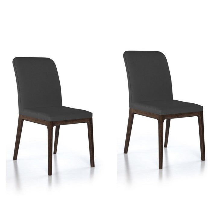 Leather Upholstered Wooden Chairs with Sloped Backrest, Gray and Brown, Set of Two