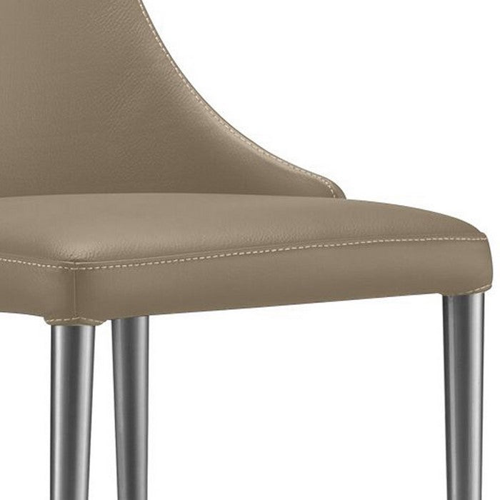 Leather Upholstered Chairs with Tapered Steel Leg Support, Brown and Silver, Set of Two