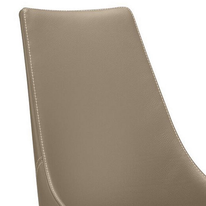 Leather Upholstered Chairs with Tapered Steel Leg Support, Brown and Silver, Set of Two
