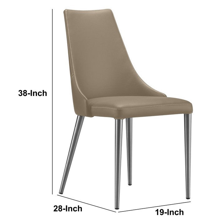 Leather Upholstered Chairs with Tapered Steel Leg Support, Brown and Silver, Set of Two