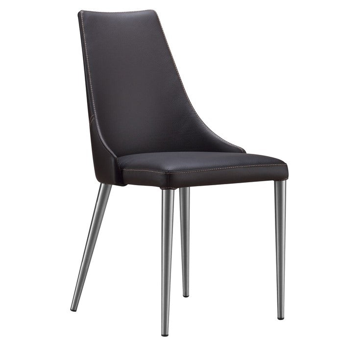 Leather Upholstered Chairs with Tapered Steel Leg Support, Gray and Silver, Set of Two