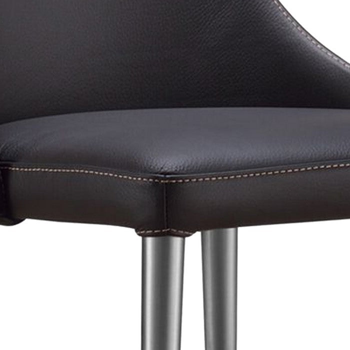 Leather Upholstered Chairs with Tapered Steel Leg Support, Gray and Silver, Set of Two