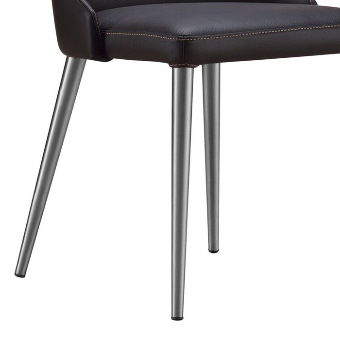 Leather Upholstered Chairs with Tapered Steel Leg Support, Gray and Silver, Set of Two